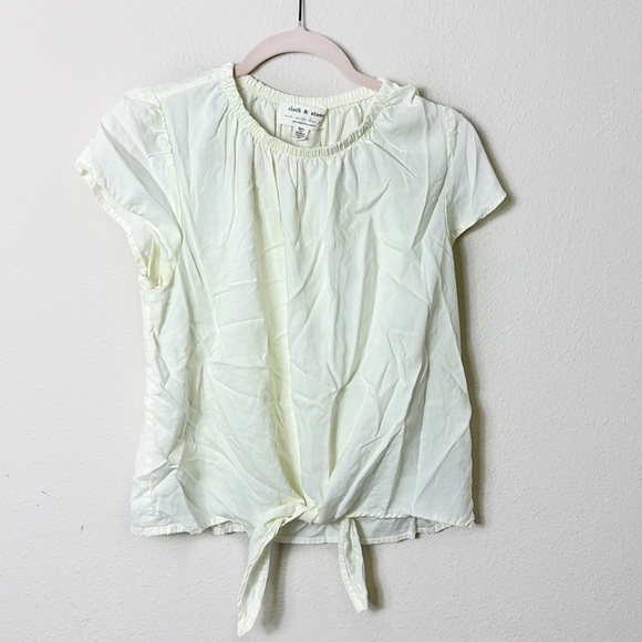 Cloth & Stone Anthropologie Tie Front Elastic Neck Top Blouse Off White size M - Picture 1 of 9